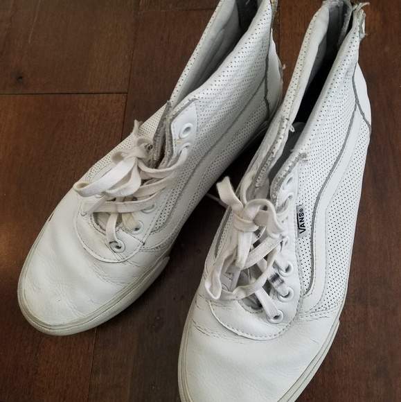 white leather high top vans womens